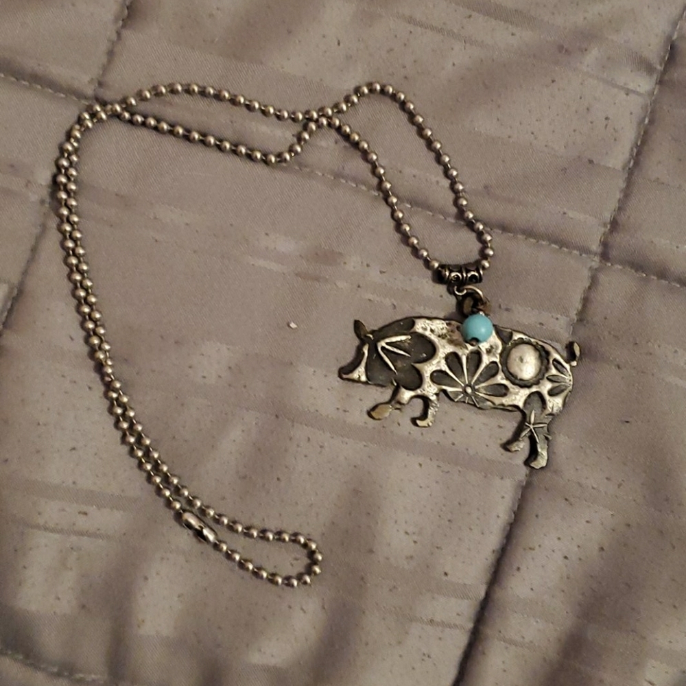 Flowered pig pendent necklace